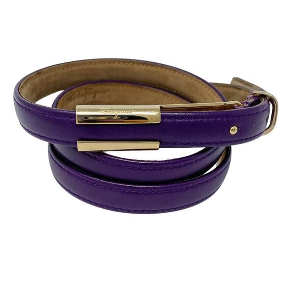 Salvatore Ferragamo Purple Leather Slide & Post Belt size 95cm Large L/XL - Picture 10 of 10